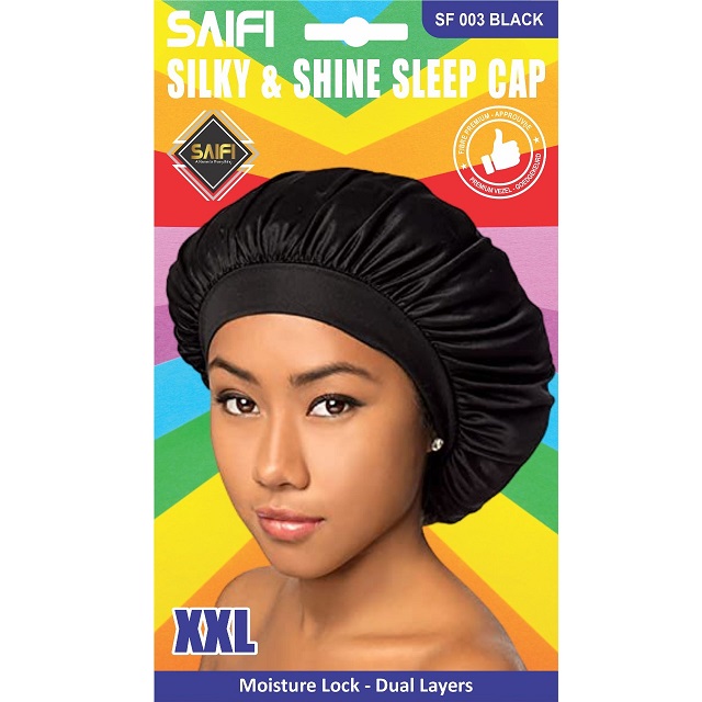 Silky Satin Sleep Cap Black XXL