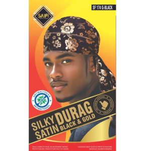 Silky Satin Durag Black & Gold